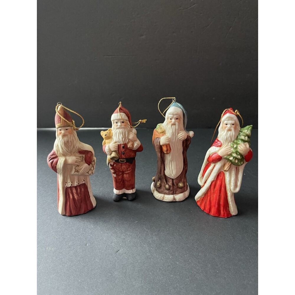 Vintage Old World Santa Ornaments Made In Taiwan Father Christmas Set (4)